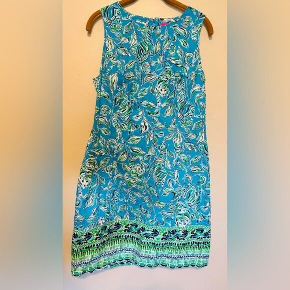 Lilly Pulitzer Dresses & Skirts - Lilly Pulitzer Turquoise Oasis Outta Line Engineered white Lace Shift dress Sz 8